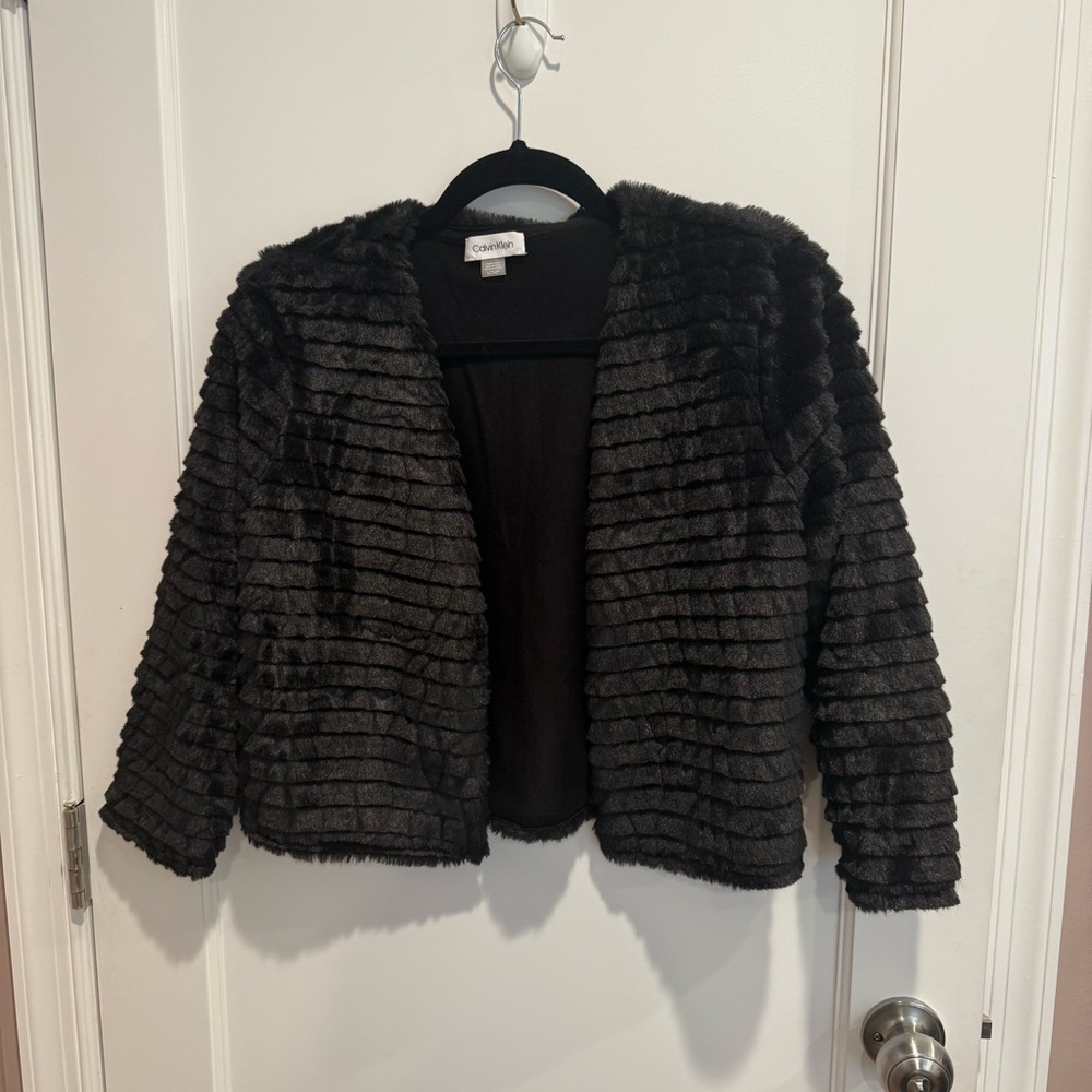 Calvin Klein Black Teddy Jacket with Plush Texture